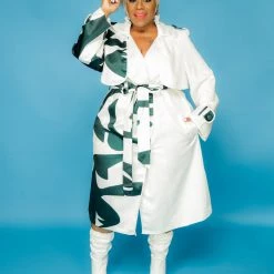 Curvaceous Boutique BLAZERS/VESTS/JACKETS Green Abstract Trench Coat/Dress