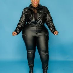 Curvaceous Boutique Black Zipper Faux Leather Pants