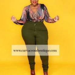 Curvaceous Boutique Olive Green Hi Waist Jeans