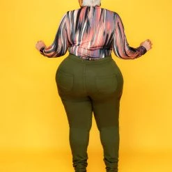 Curvaceous Boutique Olive Green Hi Waist Jeans