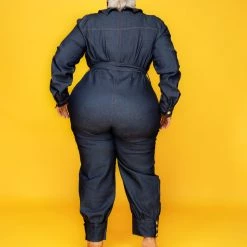 Curvaceous Boutique Denim Gold Button Jumpsuit NEW