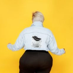 Curvaceous Boutique Blue Distressed Back Jacket NEW