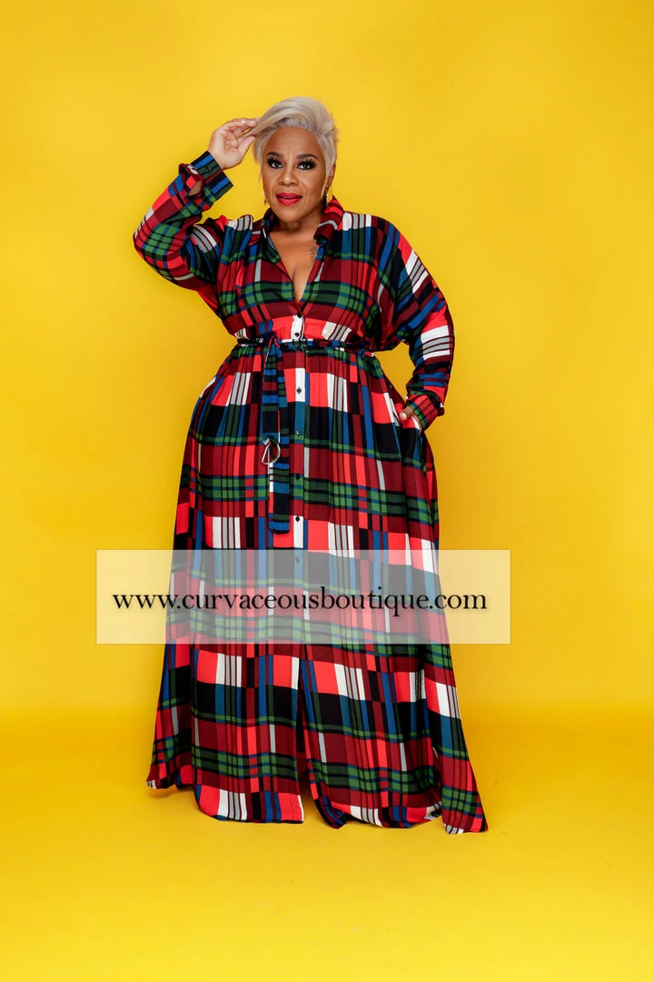 Curvaceous Boutique Red Plaid A-Line Maxi Dress 3 Curvaceous Boutique Red Plaid A-Line Maxi Dress