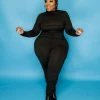 Curvaceous Boutique JUMPSUITS Black Ruched Catsuit