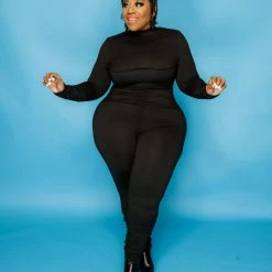 Curvaceous Boutique JUMPSUITS Black Ruched Catsuit