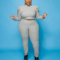 Curvaceous Boutique Grey Scrunched Sleeve Set SALE