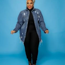 Curvaceous Boutique BLAZERS/VESTS/JACKETS Blue Distressed Hem Denim Jacket