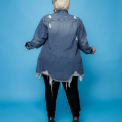Curvaceous Boutique BLAZERS/VESTS/JACKETS Blue Distressed Hem Denim Jacket