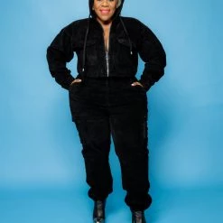 Curvaceous Boutique Black Corduroy Crop Jacket