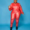 Curvaceous Boutique Red Faux Leather Leggings Set SALE
