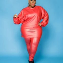 Curvaceous Boutique Red Faux Leather Leggings Set SALE 6 Curvaceous Boutique Red Faux Leather Leggings Set SALE