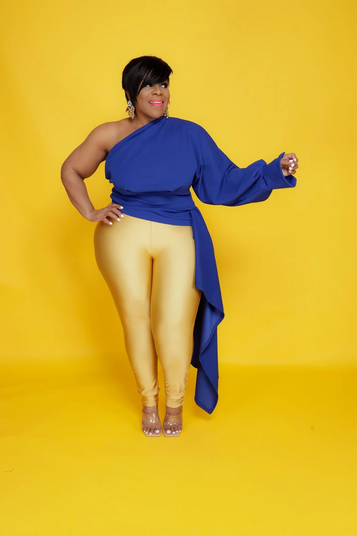 Curvaceous Boutique Royal Blue Cascading One Sleeve Top 3 Curvaceous Boutique Royal Blue Cascading One Sleeve Top