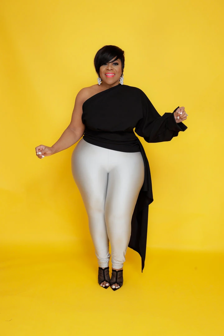 Curvaceous Boutique Black Cascading One Sleeve Top 4 Curvaceous Boutique Black Cascading One Sleeve Top