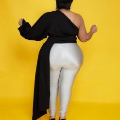 Curvaceous Boutique Black Cascading One Sleeve Top 7 Curvaceous Boutique Black Cascading One Sleeve Top