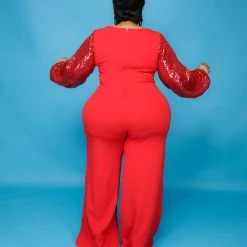 Curvaceous Boutique Red Runway Sequin Jumpsuit