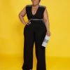 Curvaceous Boutique Black Sleeveless Glam Side Jumpsuit NEW