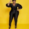 Curvaceous Boutique Black Balloon Sleeves Jumpsuit NEW