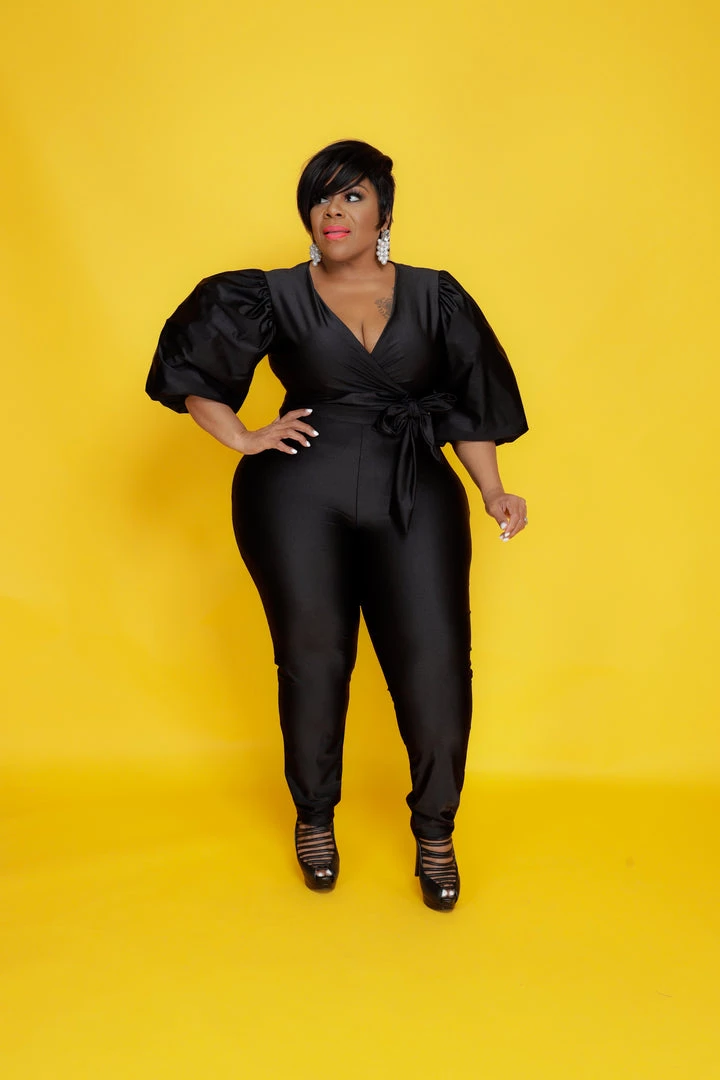 Curvaceous Boutique Black Balloon Sleeves Jumpsuit NEW 3 Curvaceous Boutique Black Balloon Sleeves Jumpsuit NEW