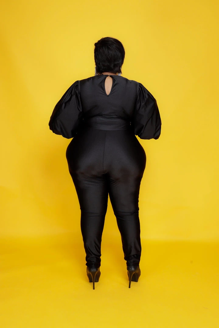 Curvaceous Boutique Black Balloon Sleeves Jumpsuit NEW 4 Curvaceous Boutique Black Balloon Sleeves Jumpsuit NEW