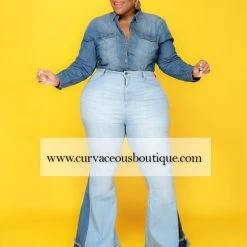 Curvaceous Boutique Light Duo Tone Flare Jeans