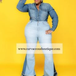 Curvaceous Boutique Light Duo Tone Flare Jeans