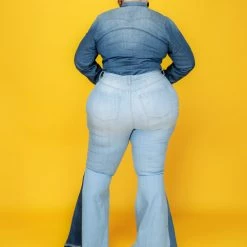 Curvaceous Boutique Light Duo Tone Flare Jeans