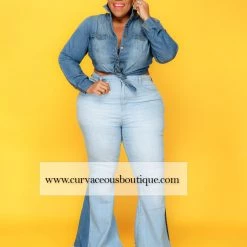 Curvaceous Boutique Light Duo Tone Flare Jeans