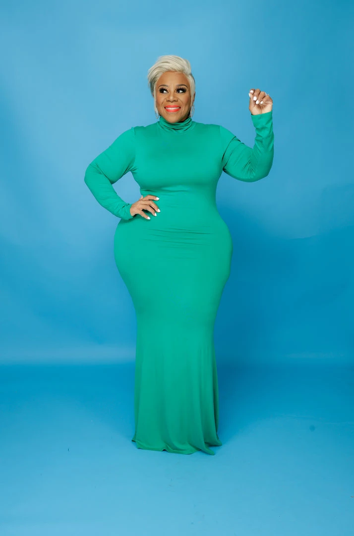 Curvaceous Boutique Green Lala Turtleneck Maxi Dress DRESSES 3 Curvaceous Boutique Green Lala Turtleneck Maxi Dress DRESSES