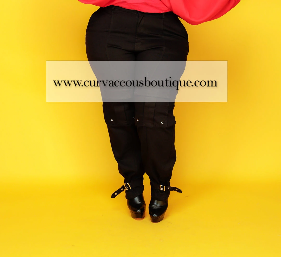 Curvaceous Boutique Black Buckle Cargo Pants SALE 3 Curvaceous Boutique Black Buckle Cargo Pants SALE