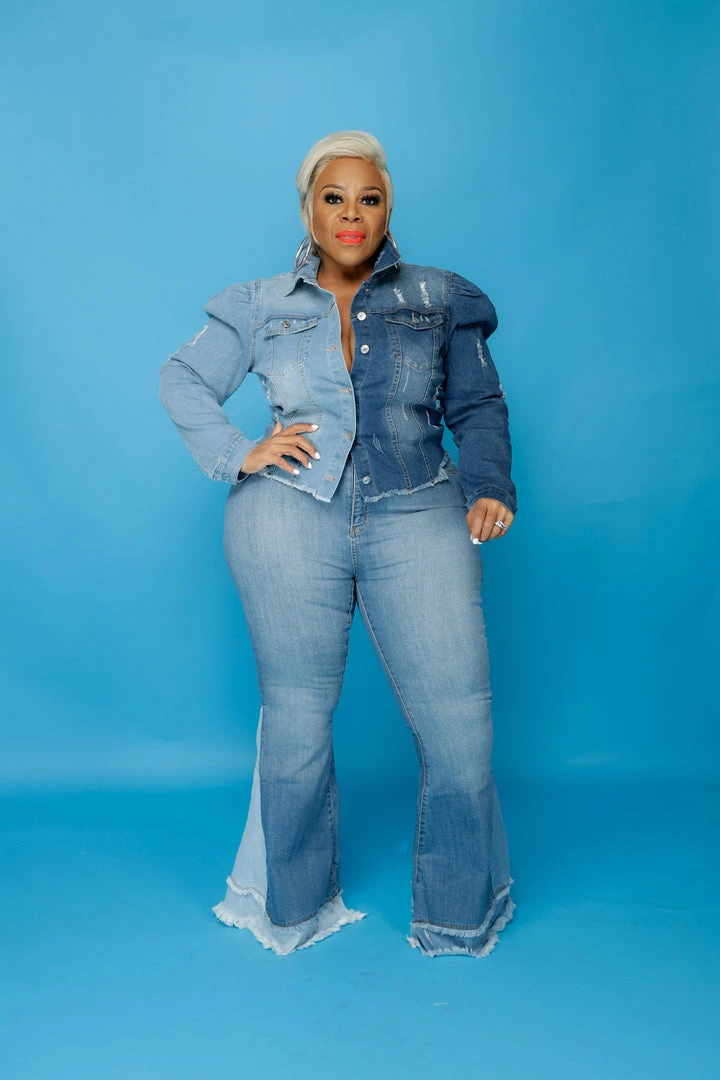 Curvaceous Boutique Two Shade Puff Sleeve Denim Jacket 3 Curvaceous Boutique Two Shade Puff Sleeve Denim Jacket