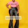 Curvaceous Boutique Black Maya Faux Leather Flare Pants SALE