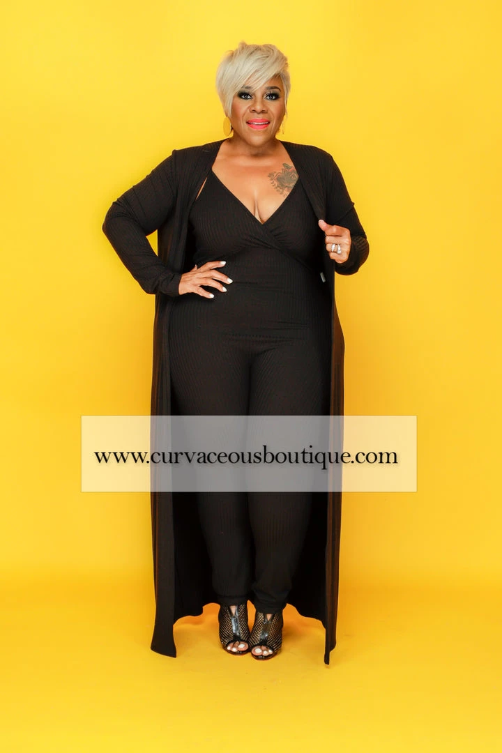 Curvaceous Boutique SETS Black Rib Me Duster Set 3 Curvaceous Boutique SETS Black Rib Me Duster Set