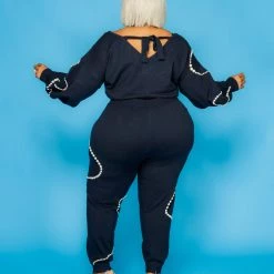 Curvaceous Boutique Navy Mother Of Pearl Jogger Set SETS 7 Curvaceous Boutique Navy Mother Of Pearl Jogger Set SETS