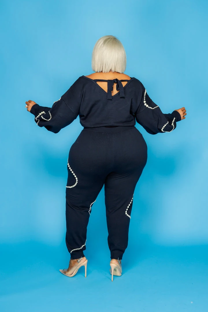 Curvaceous Boutique Navy Mother Of Pearl Jogger Set SETS 5 Curvaceous Boutique Navy Mother Of Pearl Jogger Set SETS