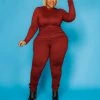 Curvaceous Boutique Burgundy Ruched Catsuit JUMPSUITS