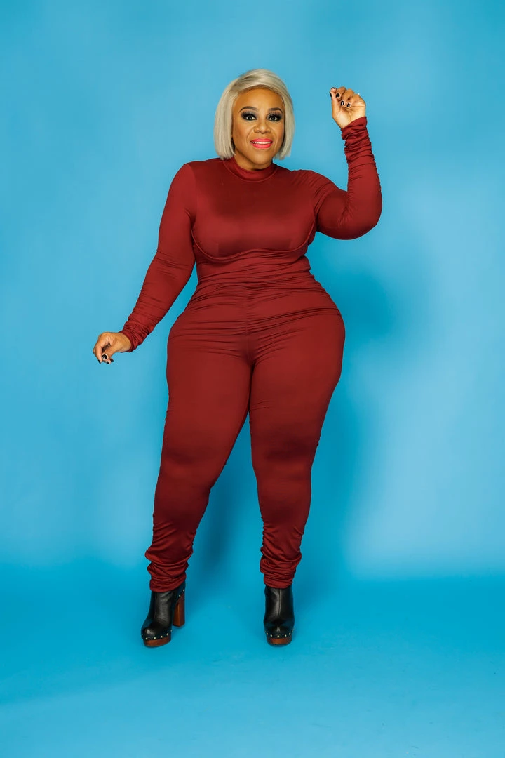 Curvaceous Boutique Burgundy Ruched Catsuit JUMPSUITS 3 Curvaceous Boutique Burgundy Ruched Catsuit JUMPSUITS