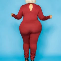 Curvaceous Boutique Burgundy Ruched Catsuit JUMPSUITS