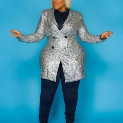 Curvaceous Boutique Silver Metallic Blazer Dress