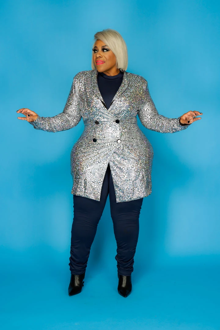 Curvaceous Boutique Silver Metallic Blazer Dress 3 Curvaceous Boutique Silver Metallic Blazer Dress