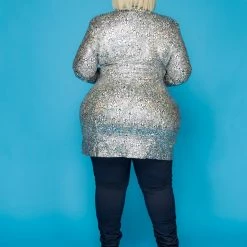 Curvaceous Boutique Silver Metallic Blazer Dress 5 Curvaceous Boutique Silver Metallic Blazer Dress