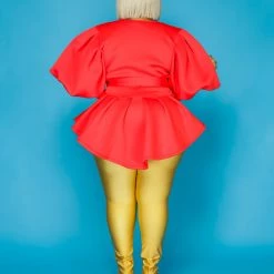 Curvaceous Boutique Red Balloon Sleeve Top