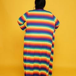 Curvaceous Boutique Rainbow Stripe Duster Set DRESSES
