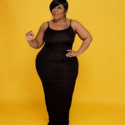 Curvaceous Boutique NEW Black Shirred Maxi Dress