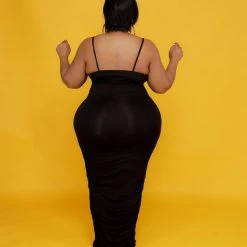 Curvaceous Boutique NEW Black Shirred Maxi Dress