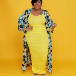 Curvaceous Boutique Yellow Shirred Maxi Dress