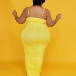 Curvaceous Boutique Yellow Shirred Maxi Dress