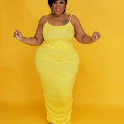 Curvaceous Boutique Yellow Shirred Maxi Dress