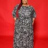 Curvaceous Boutique PLUS 4X, 5X, 6X Extended Size Botanical Print Gabby Dress