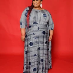 Curvaceous Boutique DRESSES Extended Size Navy Circle Gabby Dress