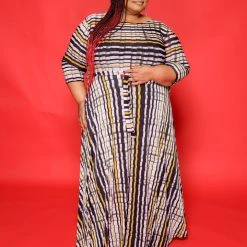 Curvaceous Boutique Extended Size Mustard Stripe Gabby Dress PLUS 4X, 5X, 6X